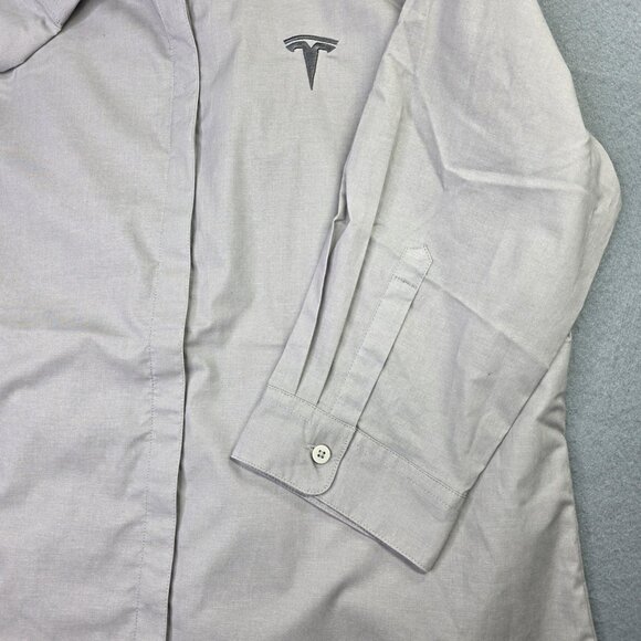 Tesla Shirt Womens L Gray Button Down 3/4 Sleeve Embroidered Logo Stretch Moto - Picture 7 of 13